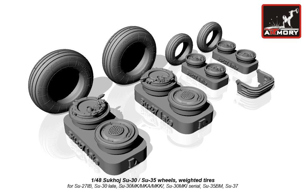 Armory Models AW48024 Sukhoj Su-30 / Su-35 wheels, weighted tires, front mudguard 1/48