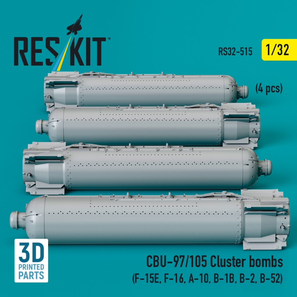 RESKIT RS32-0515 CBU-97/105 cluster bombs (4 pcs) (3D Printed) 1/32 – imagen 2
