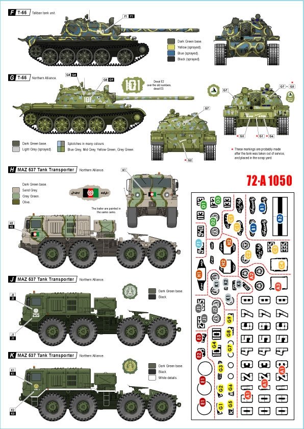 Star Decals 72-A1050 War in Afghanistan # 1. T-54B, T-55, T-55A, T-55AM and MAZ-537 1/72 – imagen 2