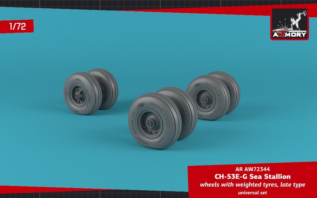 Armory Models AW72344 CH-53 Sea Stallion wheels w/ weighted tires, late 1/72 – immagine 2