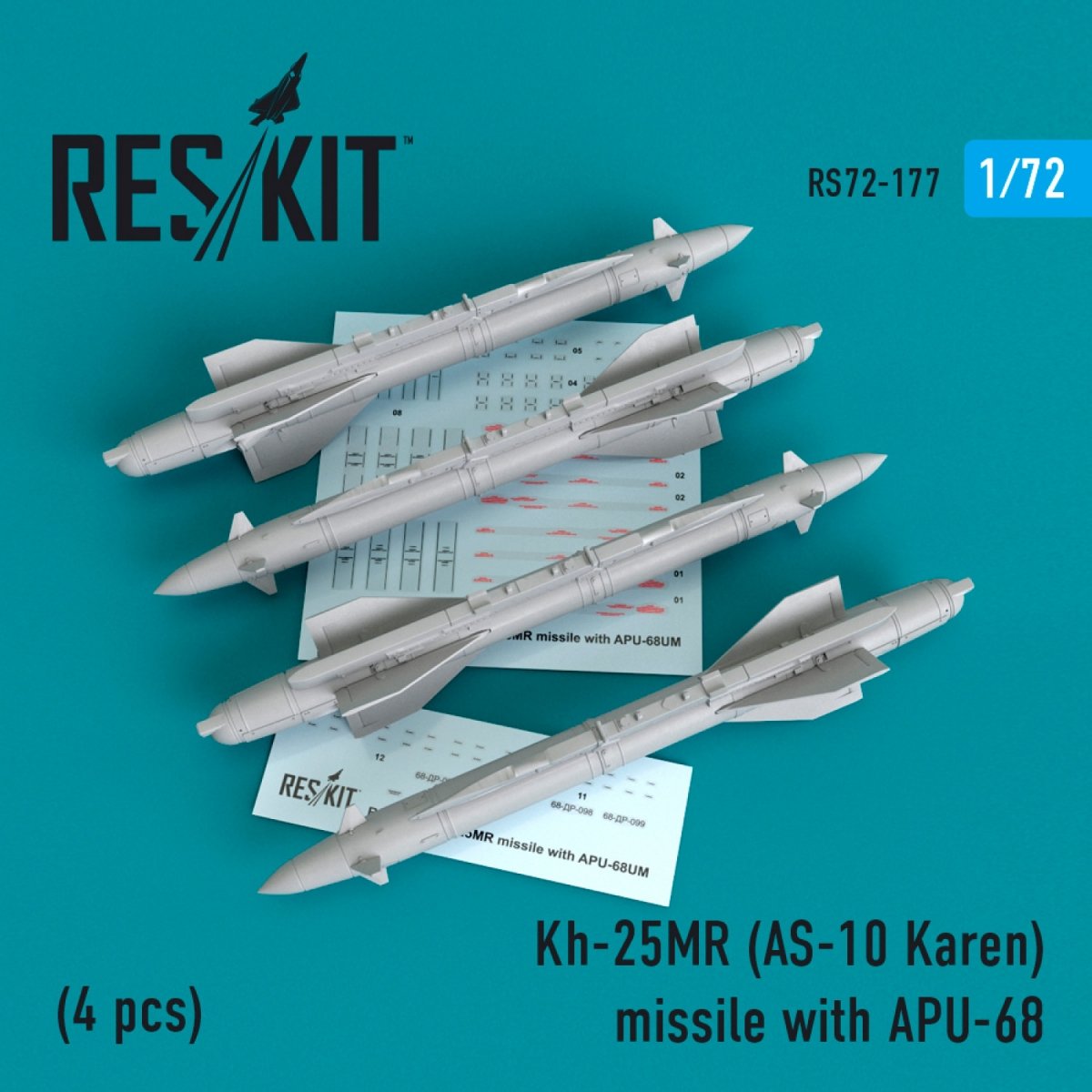 RESKIT RS72-0177 KH-25MR (AS-10 KAREN) MISSILES AVEC APU-68 (4 PIÈCES) 1/72