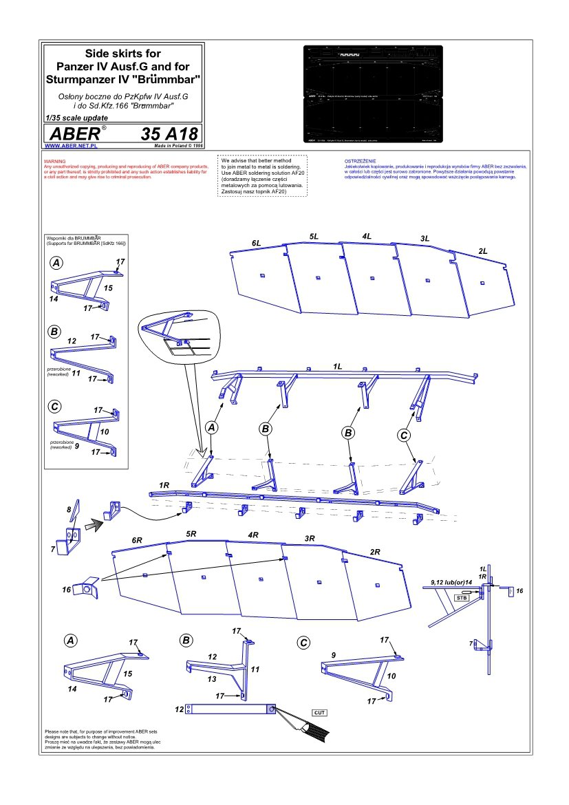 Aber 35A018 Osłony boczne do PzKpfw IV(G),Brummbar (wczesny) 1/35 – imagen 4