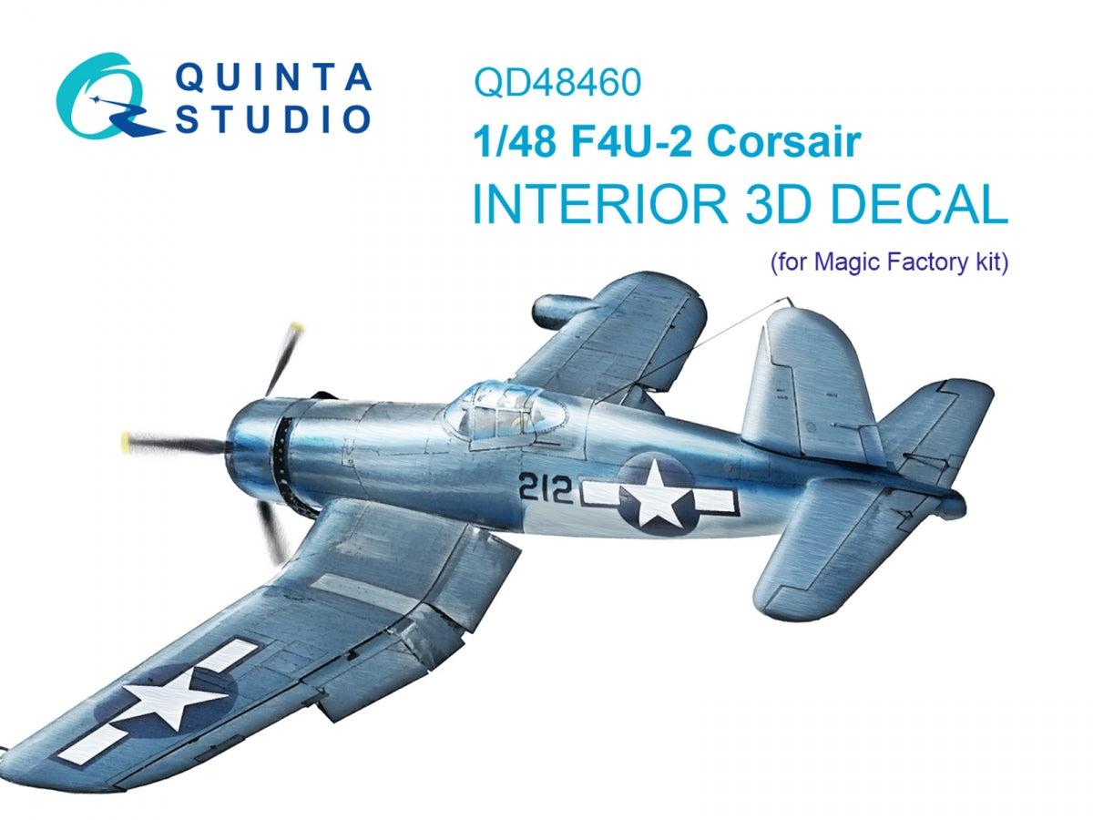 Quinta Studio QD48460 F4U-2 Corsair 3D-Printed colored Interior on decal paper (Magic Factory) 1/48