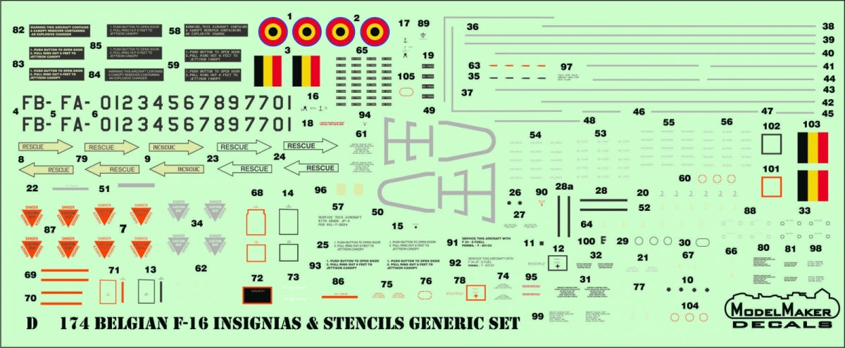 ModelMaker Decals D48174 Belgian f-16 insignias &amp;amp; stencils-generic set 1/48 – zdjęcie 3