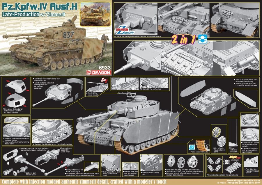 Dragon 6933 Pz.Kpfw.IV Ausf.H Late-Production w/Zimmerit 1/35 – imagen 2