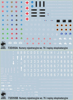 ToRo Model 72D55 Godła, tablice rejestracyjne wz76 i napisy eksploatacyjne pojazdów 1/72