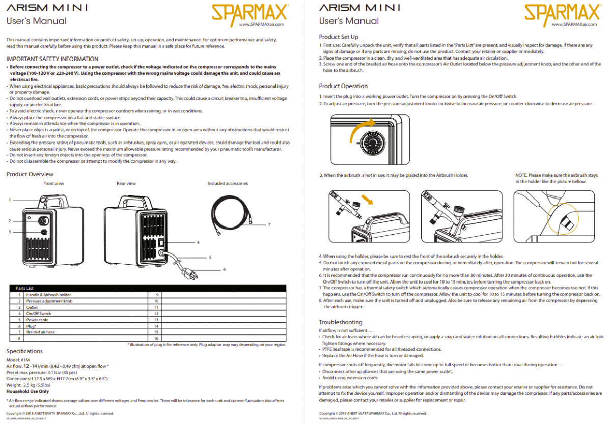 Sparmax 1MSETSS Arism Mini Kit 2 m Hose, HB-040, Airbrush Cleaning Pot – imagen 2