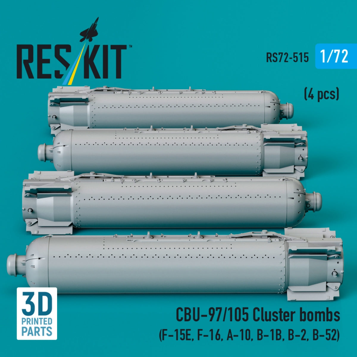 RESKIT RS72-0515 Bombes à fragmentation CBU-89A GATOR (4 pièces) (Impression 3D) 1/72 – image 2