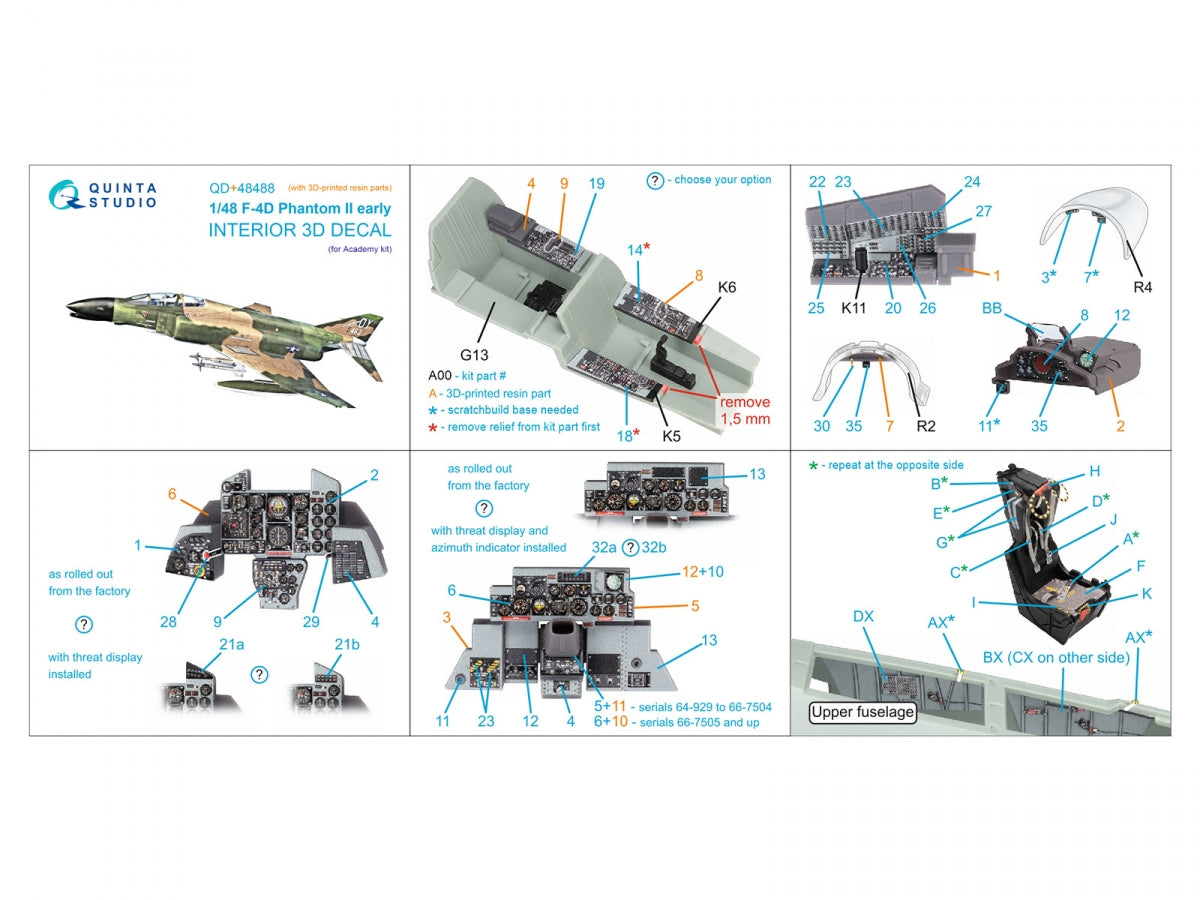 Quinta Studio QD+48488 F-4D early Phantom II 3D-Printed &amp;amp; coloured Interior on decal paper (Academy) (with 3D-printed resin parts) 1/48 – imagen 3