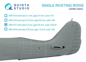 Quinta Studio QRV-017 Single riveting rows (rivet size 0.20 mm, gap 0.8 mm, suits 1/32 scale), White color, total length 5,8 m/19 ft