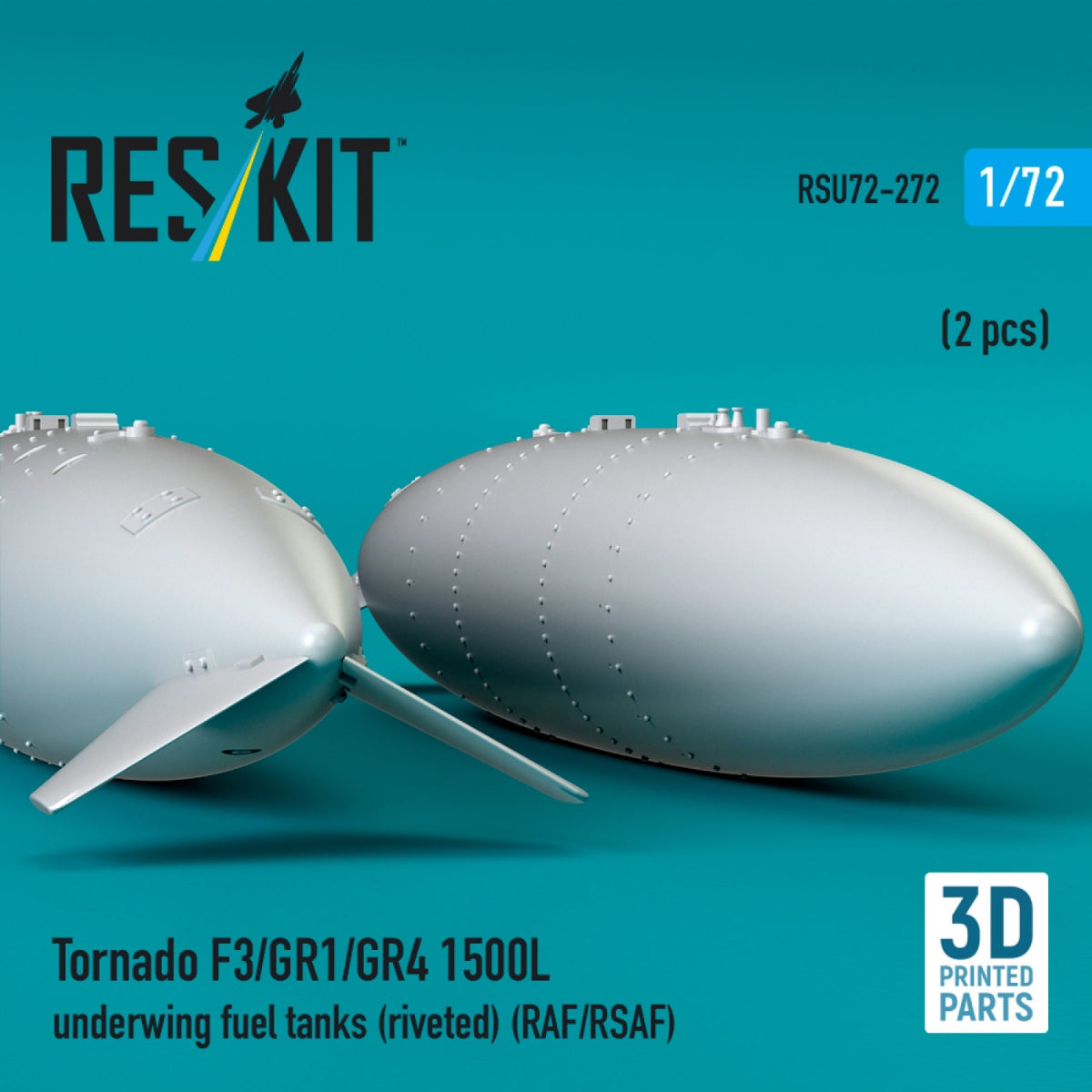 RESKIT RSU72-0272 Tornado F3/GR1/GR4 1500L underwing fuel tanks (riveted) (RAF/RSAF) (2 pcs) (3D Printed) 1/72
