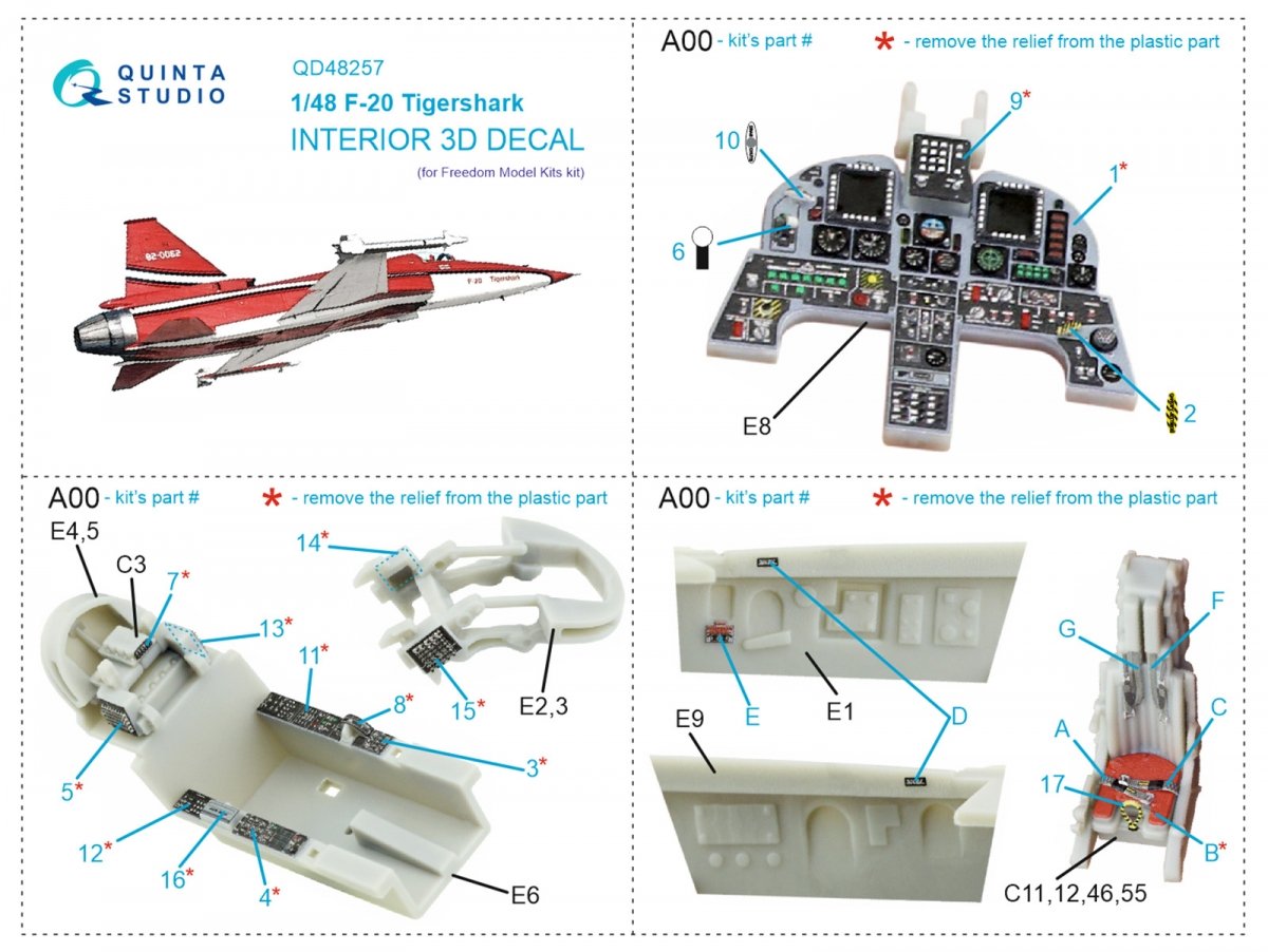 Quinta Studio QD48257 F-20 Tigershark 3D-Printed &amp;amp; coloured Interior on decal paper (Freedom Model) 1/48 – imagen 2