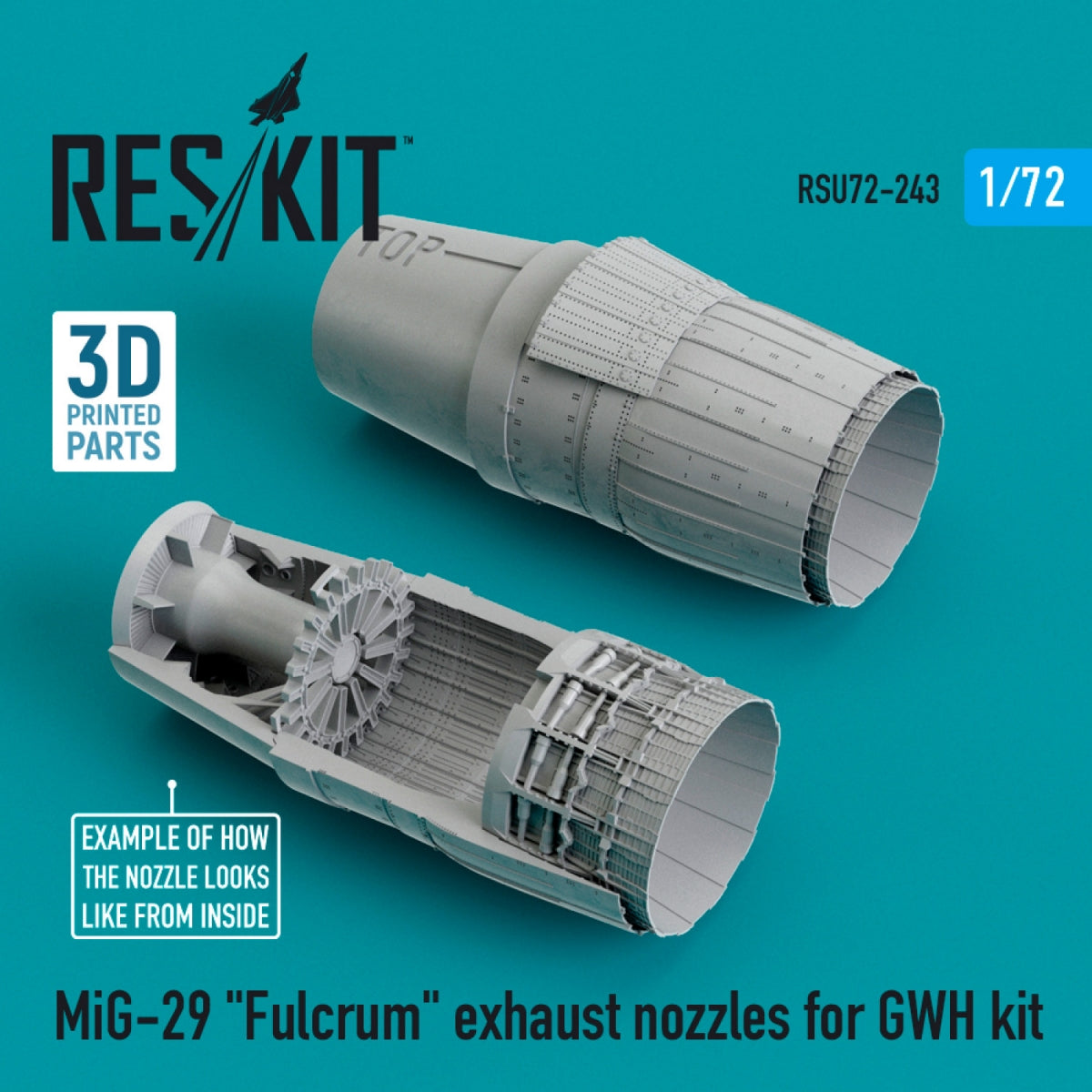 RESKIT RSU72-0243 MIG-29 "FULCRUM" EXHAUST NOZZLES FOR GWH KIT (3D PRINTED + RESIN) 1/72