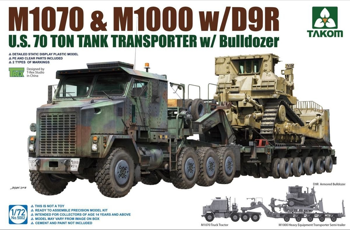 Takom 5002 US M1070 &amp; M1000 w/D9R US 70 Ton Tank Transporter w/Bulldozer 1/72