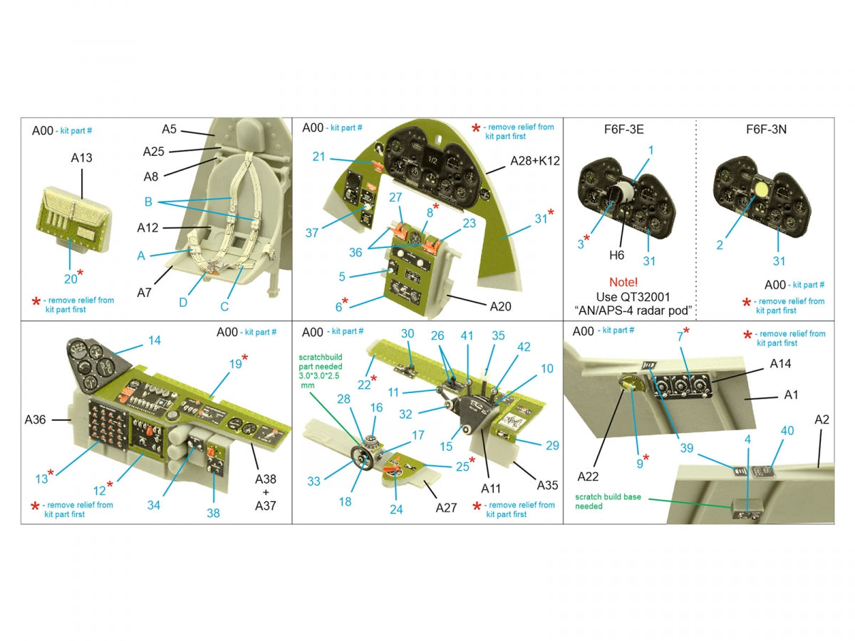 Quinta Studio QD32189 F6F-3E/N Hellcat 3D-Printed coloured Interior on decal paper (Trumpeter) 1/32 – imagen 2