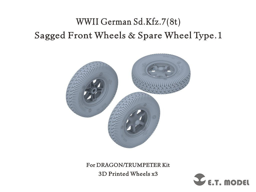 E.T. Model P35-132 WWII German Sd.Kfz.7(8t) Sagged Front Wheels &amp;amp; Spare Wheel Type.1 for Dragon / Trumpeter kit 1/35