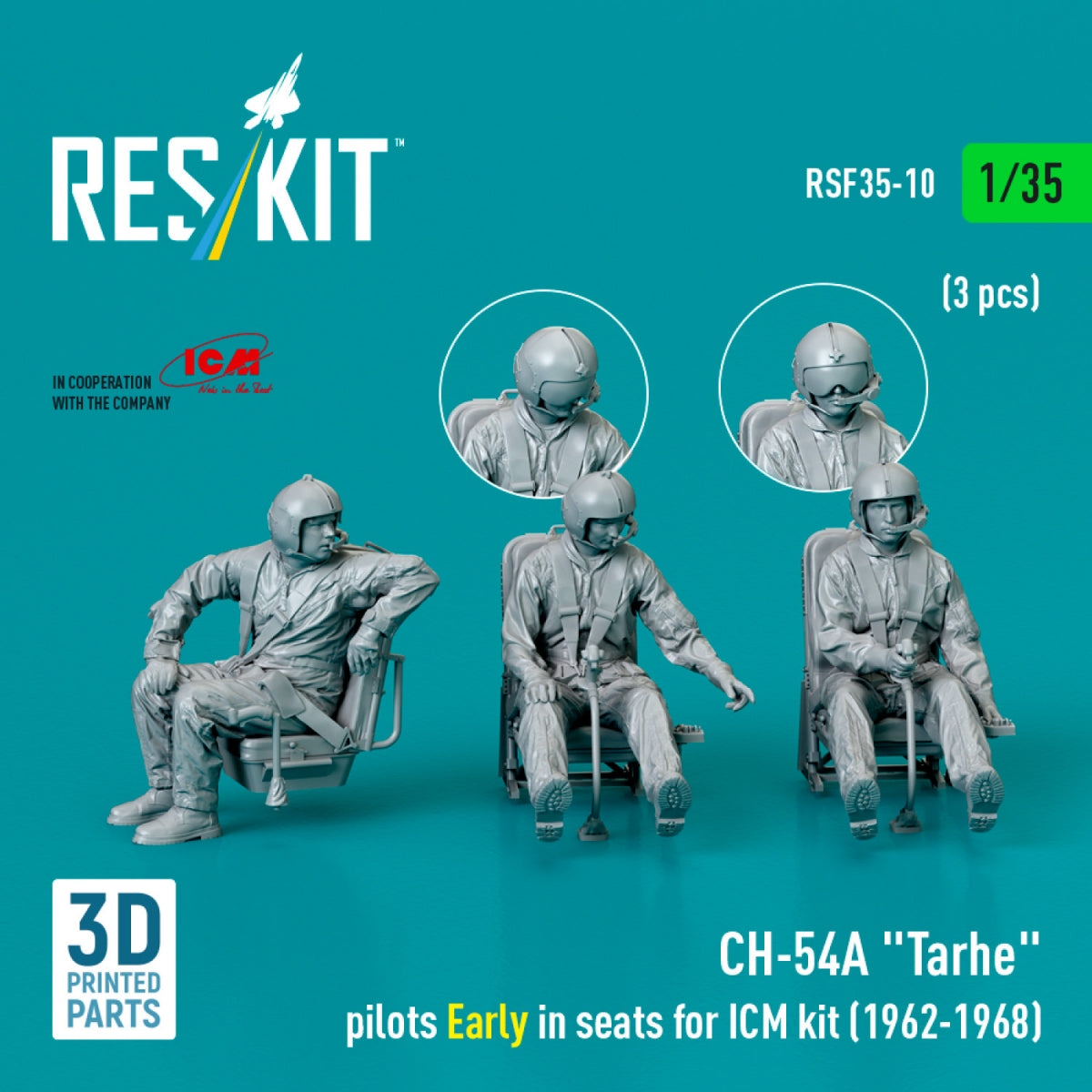 RESKIT RSF35-0010 CH-54A « Tarhe » Pilotes en position initiale dans leurs sièges pour kit ICM (1962-1968) (3 pièces) (Impression 3D) 1/35