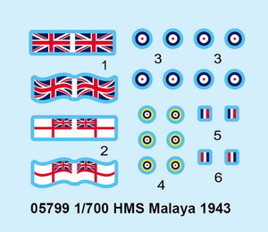 Trumpeter 05799 HMS MALAYA 1943 1/700 – immagine 5