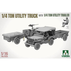Takom 1026 US WWII Willys 1/4 Ton Utility Truck with 1/4 Ton Utility Trailer 1/16
