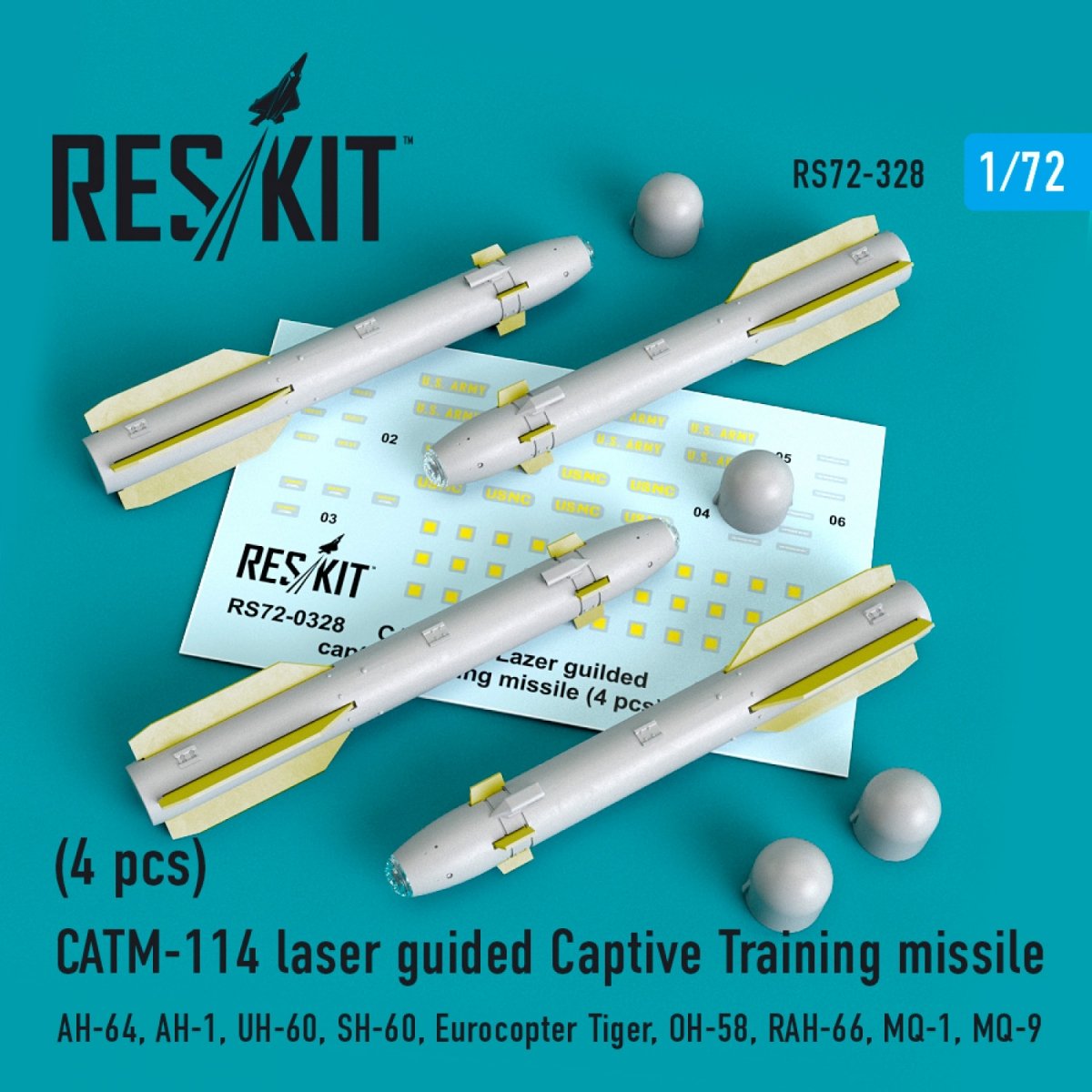 RESKIT RS72-0328 CATM-114 MISSILES D'ENTRAÎNEMENT CAPTIFS À GUIDAGE LASER (4 PIÈCES) 1/72 