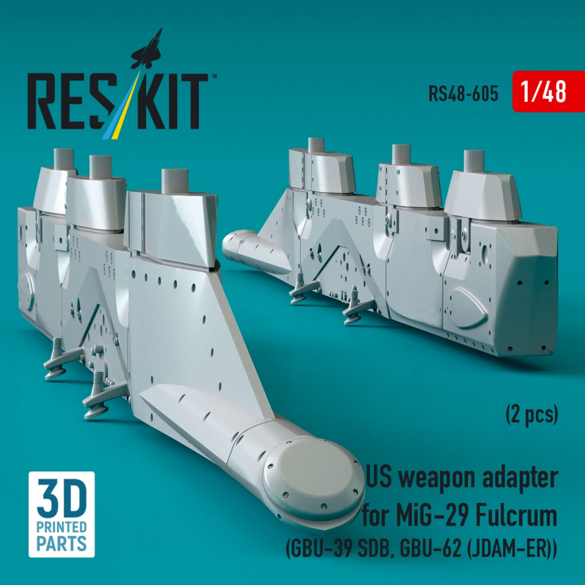 RESKIT RS48-0605 US weapon adapter for MiG-29 Fulcrum (2 pcs) (GBU-39 SDB, GBU-62 (JDAM-ER)) (3D Printed) 1/48