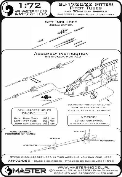 Master AM-72-106 Sukhoi Su-17, Sukhoi Su-20, Sukhoi Su-22 (Fitter) - Pilot Tubes and 30mm gun barrels 1/72 – image 4