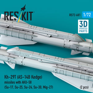 RESKIT RS72-0601 Kh-29T (AS-14B Kedge) missiles with AKU-58 (2 pcs) Su-17, Su-25,Su-24, Su-30, Mig-27 (3D Printed) 1/72