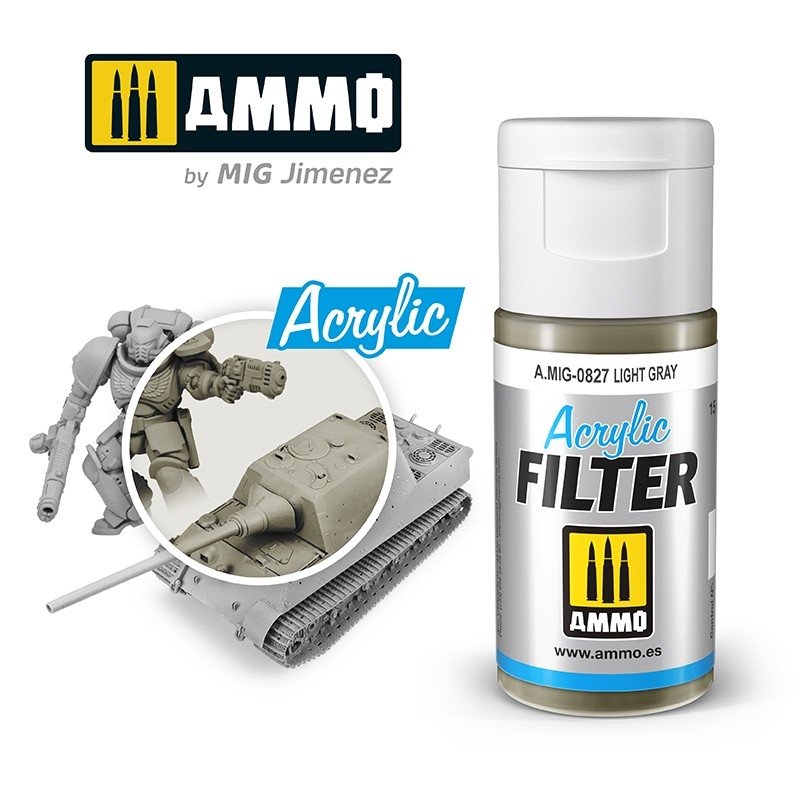 Filtre acrylique Ammo of Mig 0827 Gris clair 15 ml