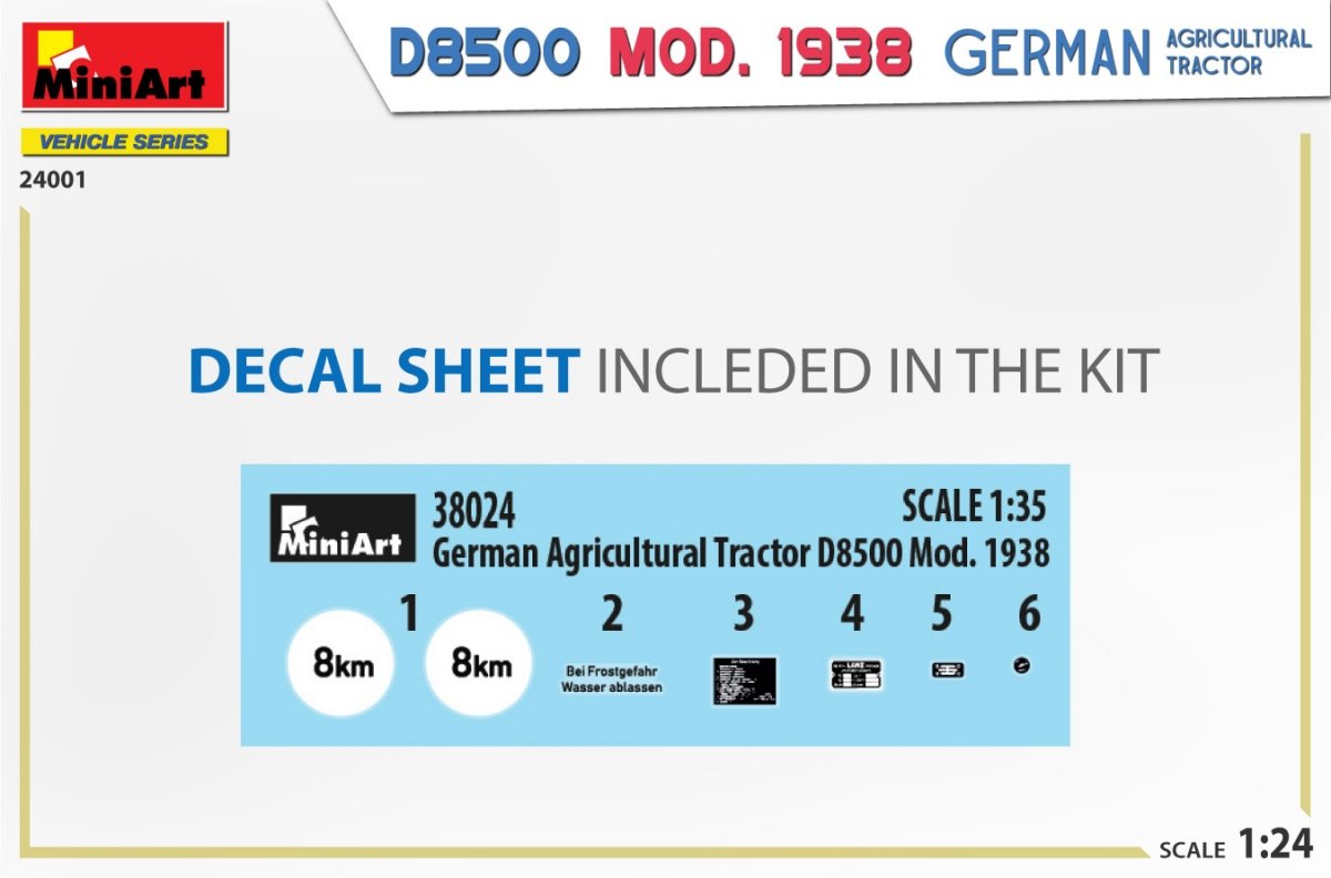 MiniArt 24001 Tracteur agricole allemand D8500 modèle 1938, échelle 1/24 – image 4