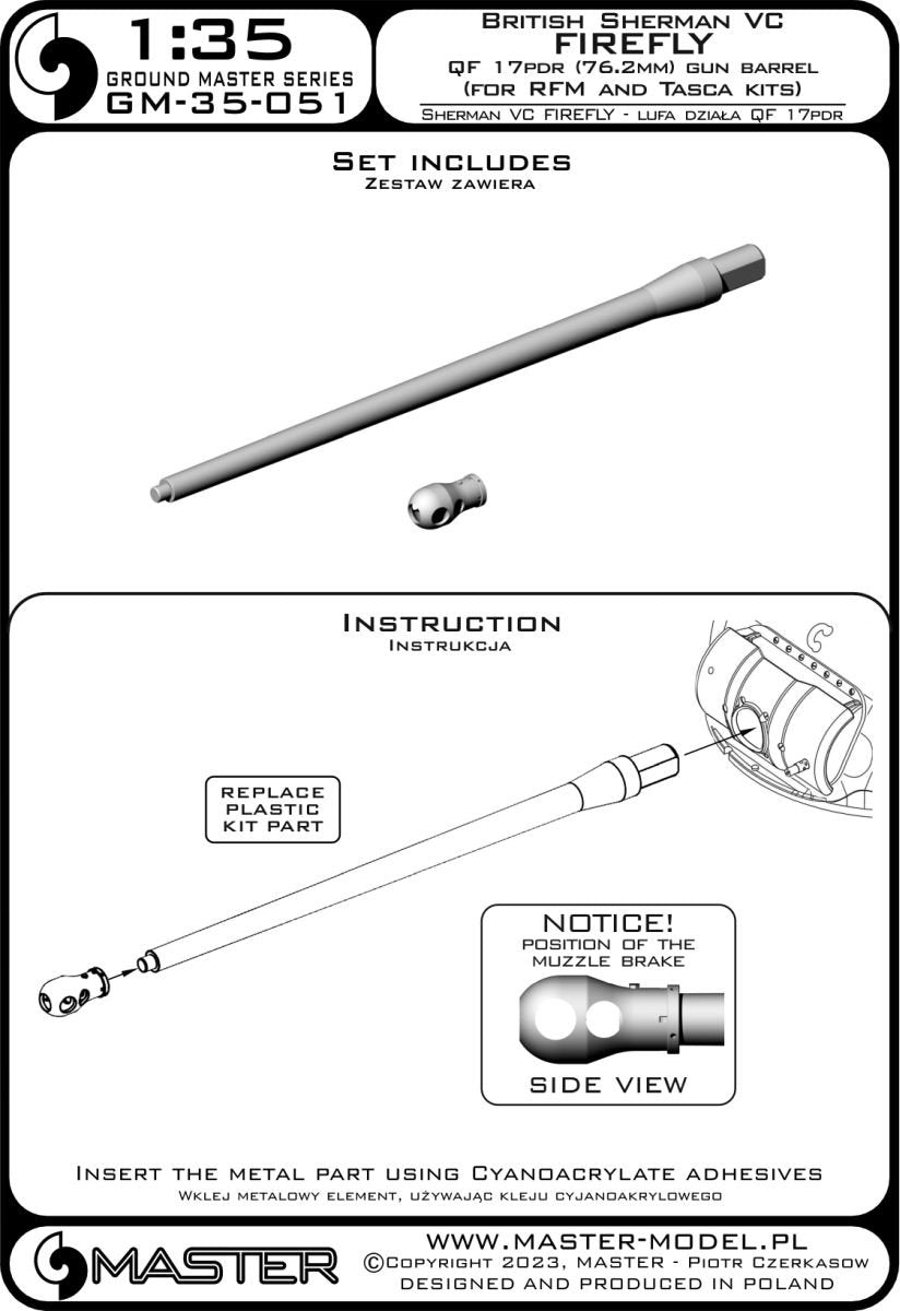 Master GM-35-051 Sherman VC Firefly - Ordnance QF 17pdr (76.2mm) gun barrel (for RFM and Tasca kit) 1/35 – Bild 5