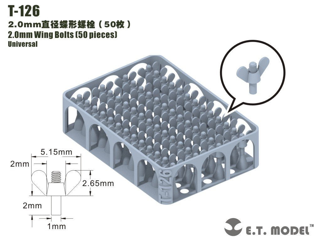ET Model T-126 2.0mm Wing Bolts 50 pieces