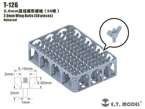 Boulons à oreilles ET modèle T-126 2,0 mm, 50 pièces