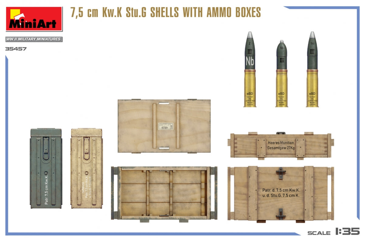 MiniArt 35457 7,5 cm Kw.K Stu.G SHELLS WITH AMMO BOXES 1/35 – imagen 3