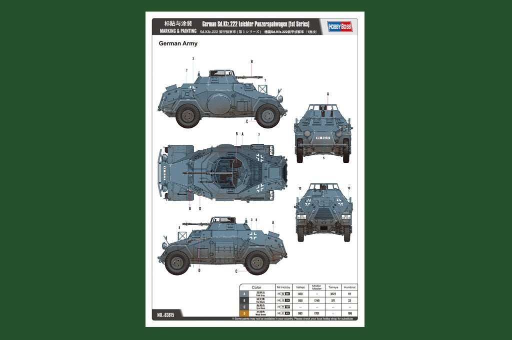 Hobby Boss 83815 German Sd.Kfz.222 Leichter Panzerspahwagen (1st Series) 1/35 – immagine 2