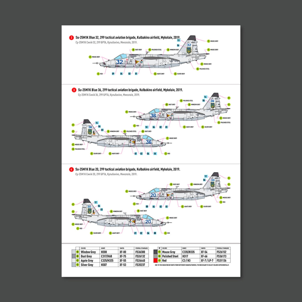 RESKIT RSB48-0010 Su-25 Frogfoot LIGHT Digital (Pixel) (BLUE 19, 20, 32, 36) Ukrainian Air Forces (Main Decals with Stencils) 1/48