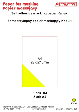 Techmod 10202 Papier de masquage autocollant Kabuki, lot de 5 feuilles. / Papier de masquage autocollant Kabuki, lot de 5 feuilles.