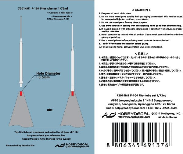 HobbyDecal MT72014V1 F-104 Pitot tube set 1/72 – imagen 2