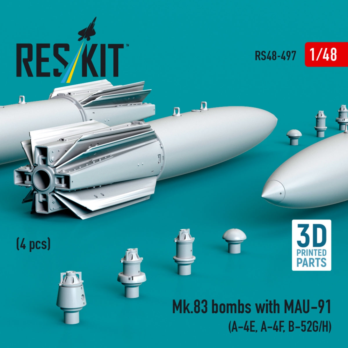 RESKIT RS48-0497 Mk.83 bombs with MAU-91 (4 pcs) (3D printed) 1/48 – imagen 2