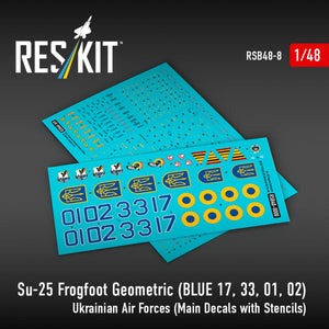 RESKIT RSB48-0008 Su-25 Frogfoot Geometric (BLUE 17, 33, 01, 02) Ukrainian Air Forces (Main Decals with Stencils)1/48