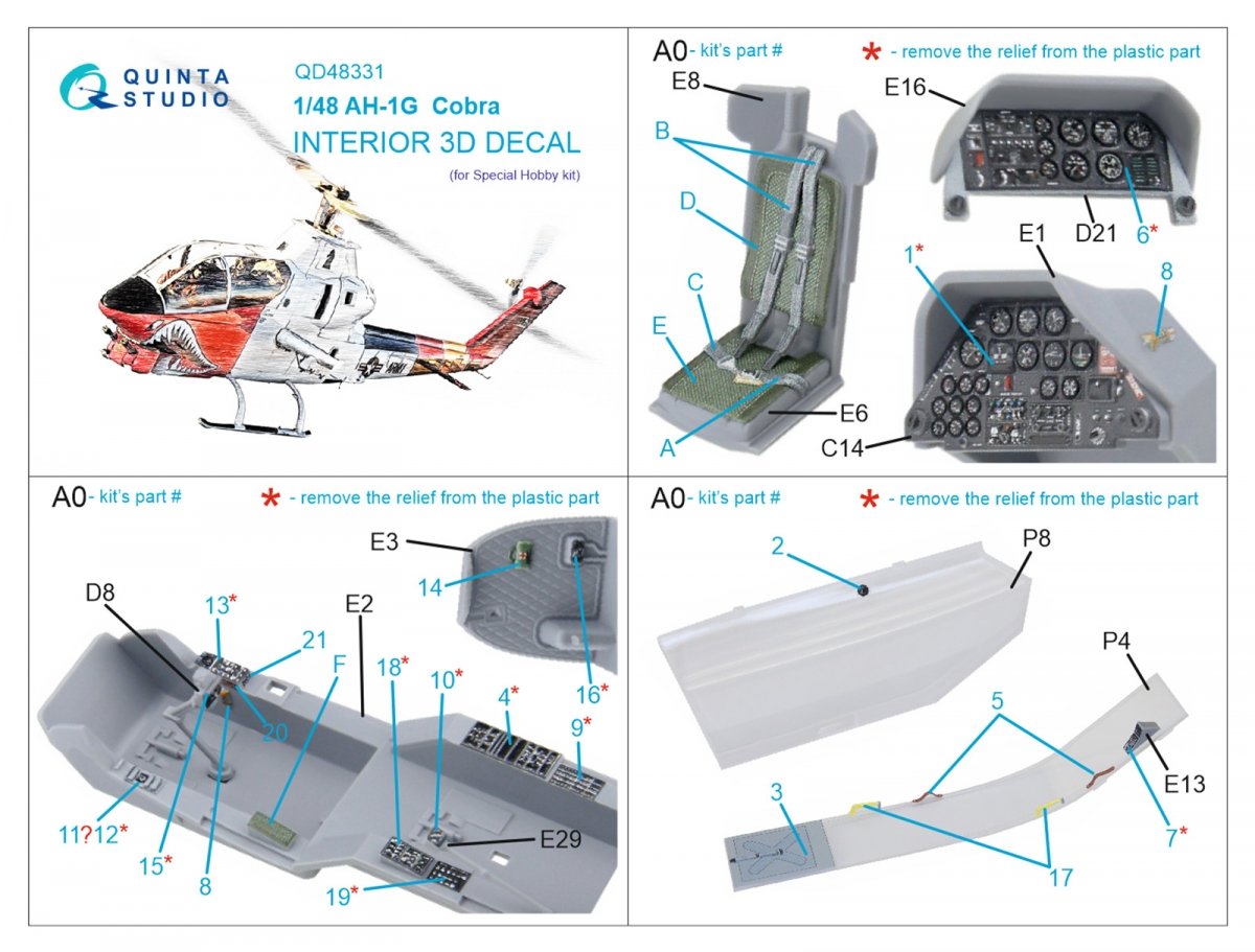 Quinta Studio QD48331 AH-1G 3D-Printed &amp;amp; coloured Interior on decal paper (Special Hobby) 1/48 – imagen 6