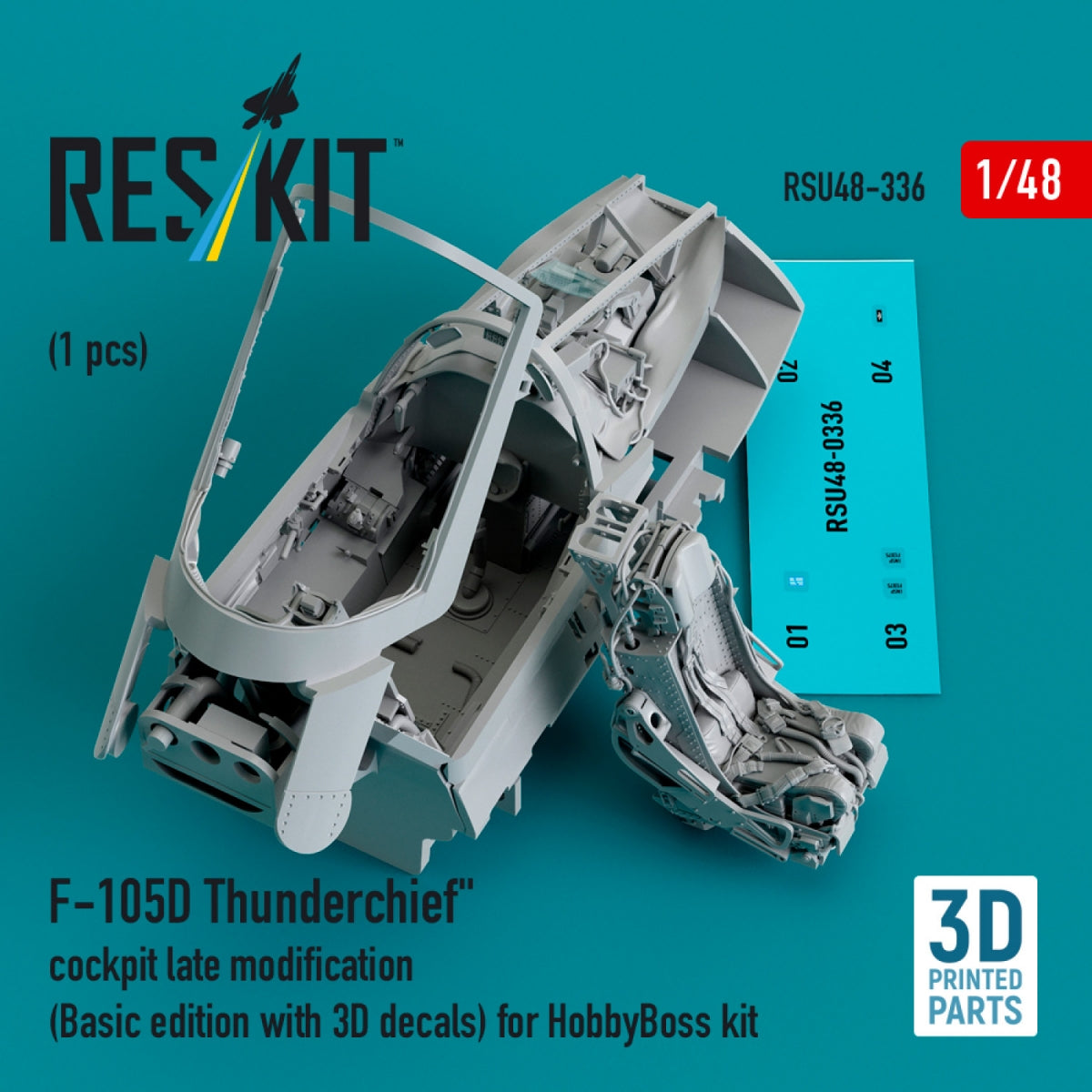 RESKIT RSU48-0336 F-105D "Thunderchief" cockpit late modification (Basic edition with 3D decals) for HobbyBoss kit (3D Printed) 1/48
