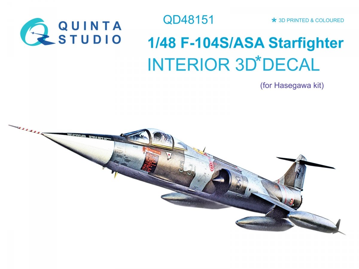 Intérieur imprimé en 3D et coloré sur papier décalcomanie Quinta Studio QD48151 F-104S-ASA (Hasegawa) 1/48