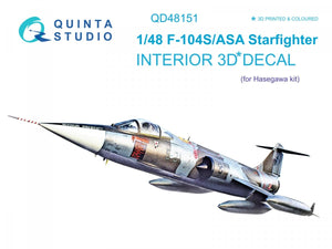 Quinta Studio QD48151 F-104S-ASA 3D-Printed &amp;amp; coloured Interior on decal paper (Hasegawa) 1/48