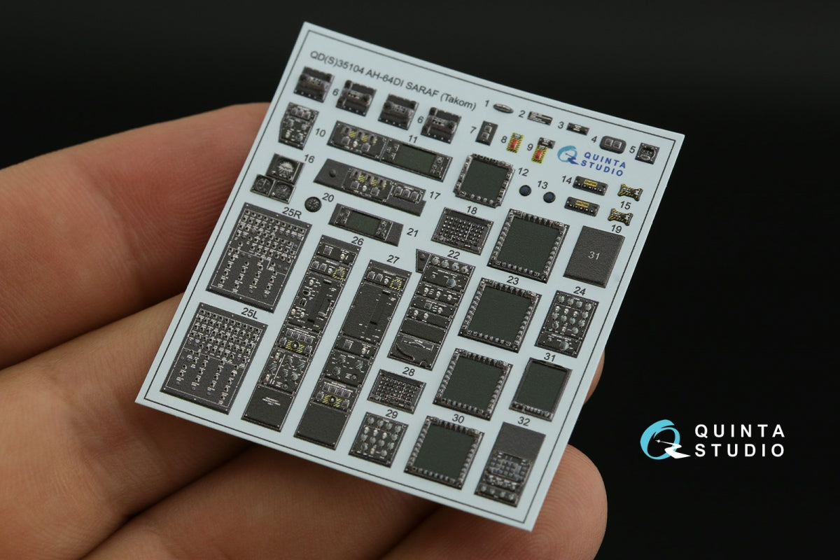 Quinta Studio QDS-35104 AH-64DI Saraf 3D-Printed &amp;amp; coloured Interior on decal paper (Takom) (Small version) 1/35 – Bild 7