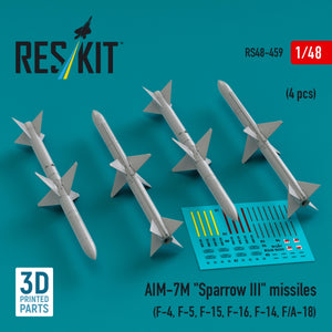 RESKIT RS48-0459 AIM-7M &amp;quot;Sparrow III&amp;quot; missiles (4 pcs) (3D Printed) 1/48