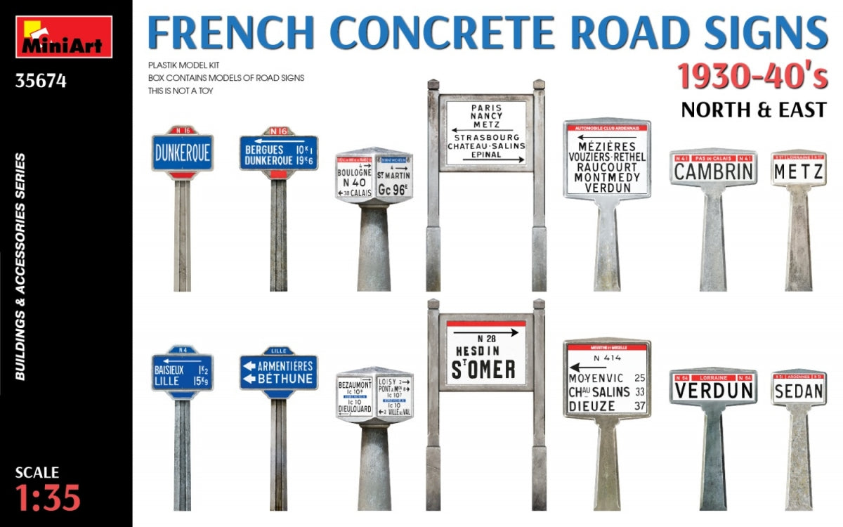 Miniart 35674 French Concrete Road Signs 1930-40’s. North &amp;amp; East 1/35
