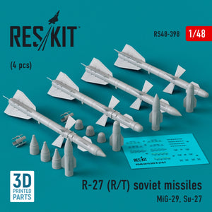 RESKIT RS48-0398 R-27 (R/T) missiles (4 pcs) (3D Printed) 1/48
