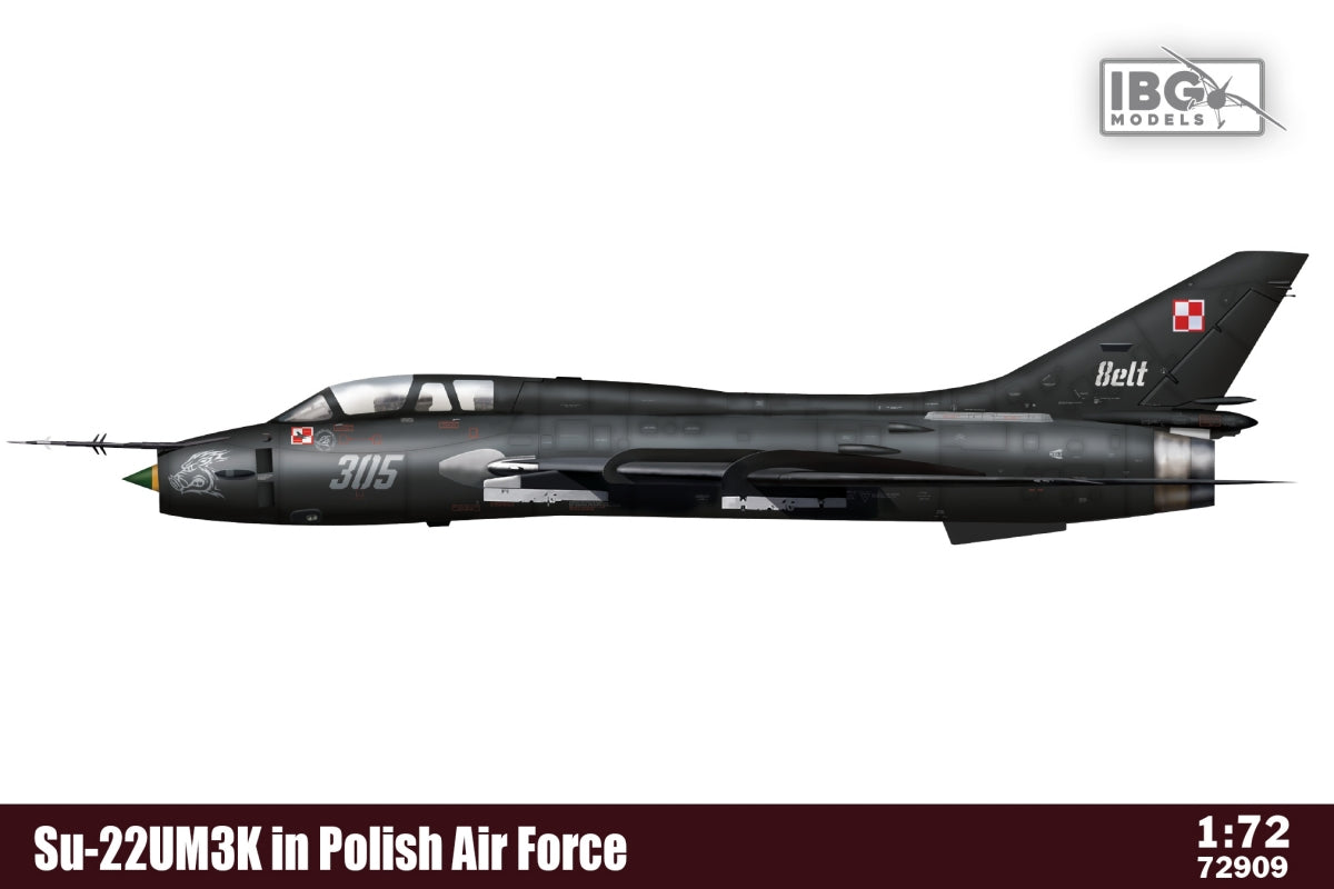 IBG 72909 Su-22UM3K de l&amp;#39;armée de l&amp;#39;air polonaise - (comprend un ensemble de pièces en plastique Modelsvit, des décalcomanies conçues par ModelMaker et un ensemble d&amp;#39;antennes imprimées en 3D) 1/72