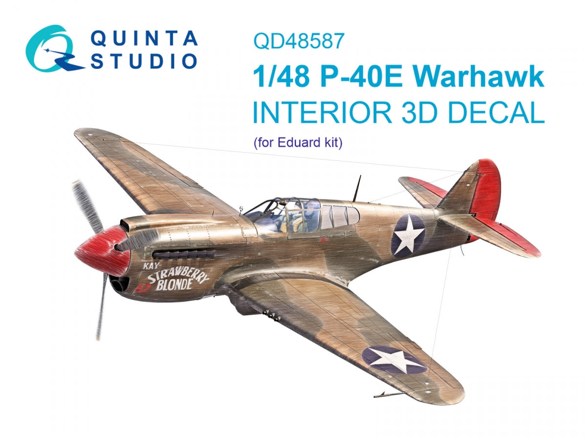 Intérieur imprimé en 3D et coloré sur papier décalcomanie Quinta Studio QD48587 P-40E Warhawk (Eduard) 1/48