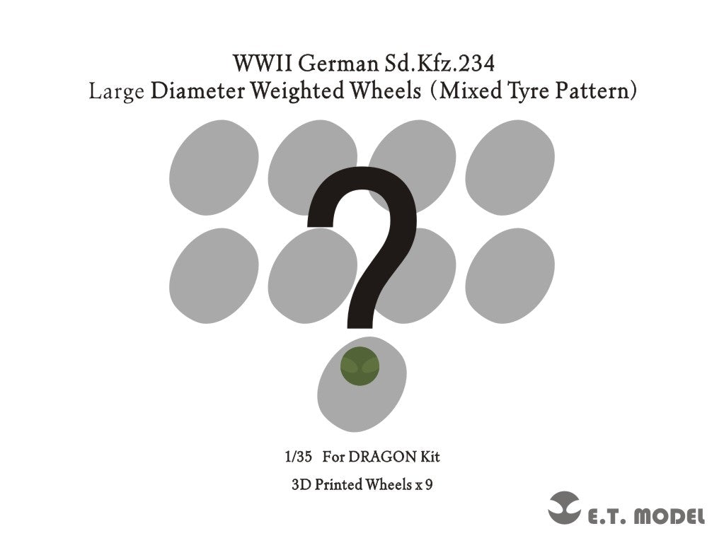 E.T. Model P35-110A WWII German Sd.Kfz.234 Small Diameter Weighted Wheels (Mixed Tyre Pattern) 1/35